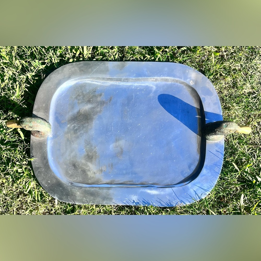 Arthur Court Style Pewter Tray With Brass Duck Head Handles large